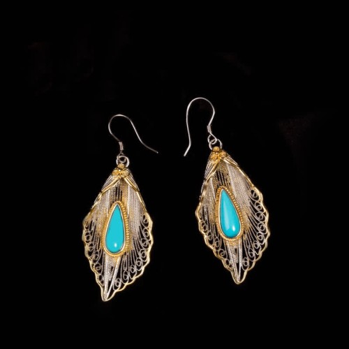 925 Sterling Silver Turquoise Bodhi Leaf Protection Drop Earrings 925 Sterling Silver Turquoise Bodhi Leaf Protection Drop Earrings