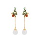 Vintage White Jade Red Agate Blessing Drop Earrings