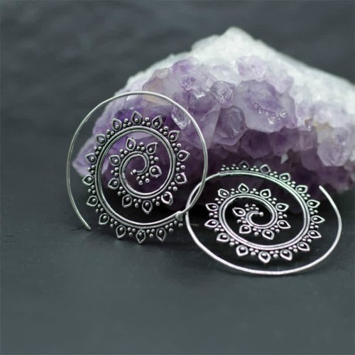 Tibetan Lotus Spiral Copper Blessing Earrings