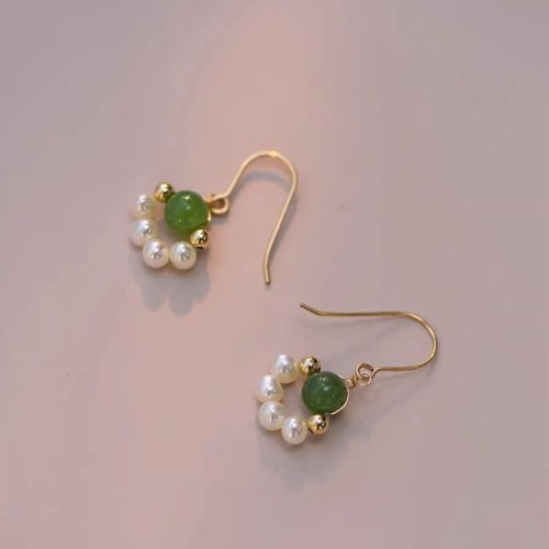 Cyan Jade Pearl Bead Luck Drop Earrings Cyan Jade Pearl Bead Luck Drop Earrings