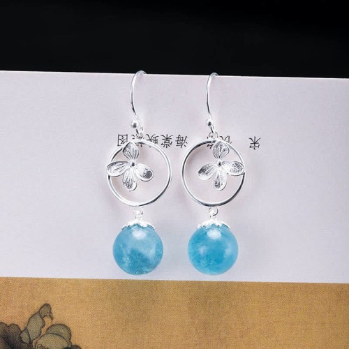 925 Sterling Silver Aquamarine Leaf Flower Peace Earrings Set 925 Sterling Silver Aquamarine Leaf Flower Peace Earrings Set