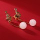 Vintage White Jade Red Agate Blessing Drop Earrings