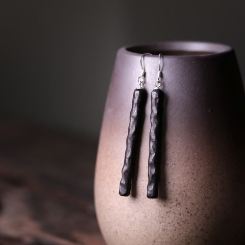 925 Sterling Silver Ebony Wood Texture Peace Drop Earrings 925 Sterling Silver Ebony Wood Texture Peace Drop Earrings