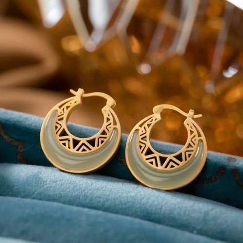 Crescent Moon Jade Prosperity Drop Earrings Crescent Moon Jade Prosperity Drop Earrings