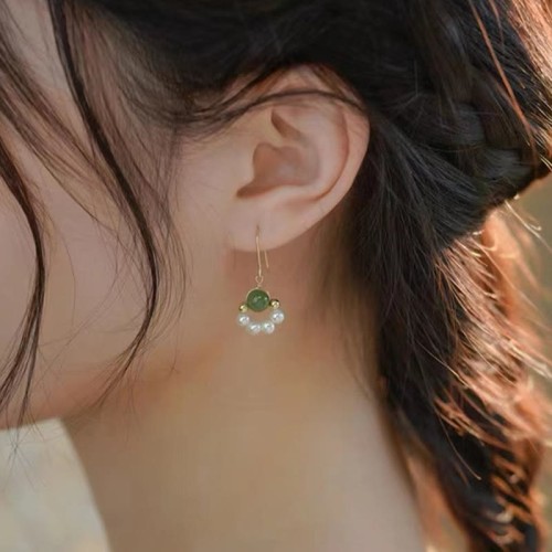 Cyan Jade Pearl Bead Luck Drop Earrings Cyan Jade Pearl Bead Luck Drop Earrings
