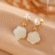 925 Sterling Silver Plated Gold Jade Rose Flower Cyan Jade Pearl Earrings 925 Sterling Silver Plated Gold Jade Rose Flower Cyan Jade Pearl Earrings