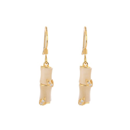 925 Sterling Silver Hetian Jade Cat Eye Bamboo Luck Drop Earrings 925 Sterling Silver Hetian Jade Cat Eye Bamboo Luck Drop Earrings