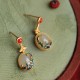Vintage Jade Red Agate Abundance Copper Earrings Vintage Jade Red Agate Abundance Copper Earrings