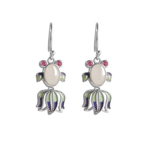 925 Sterling Silver Hetian White Jade Red Agate Fish Happiness Earrings 925 Sterling Silver Hetian White Jade Red Agate Fish Happiness Earrings