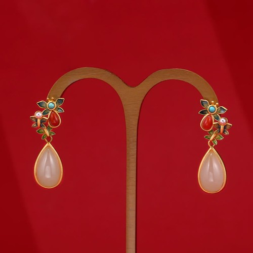 White Jade Red Agate Butterfly Protection Drop Earrings White Jade Red Agate Butterfly Protection Drop Earrings