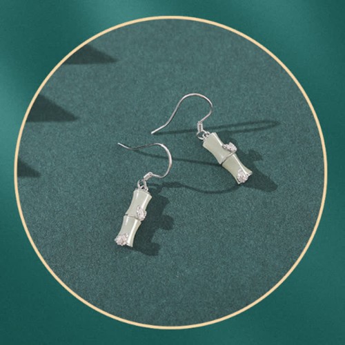 925 Sterling Silver Hetian Jade Cat Eye Bamboo Luck Drop Earrings 925 Sterling Silver Hetian Jade Cat Eye Bamboo Luck Drop Earrings