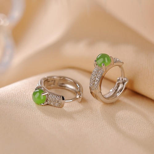 925 Sterling Silver Cyan Jade Success Stud Earrings 925 Sterling Silver Cyan Jade Success Stud Earrings