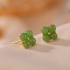 925 Sterling Silver Gold-Plated Cyan Jade Four Leaf Clover Luck Earrings