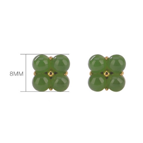 925 Sterling Silver Gold-Plated Cyan Jade Four Leaf Clover Luck Earrings