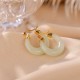 Round Jade Cyan Jade Prosperity Luck Earrings Round Jade Cyan Jade Prosperity Luck Earrings