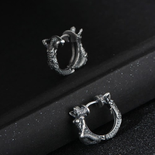 925 Sterling Silver Dragon Hoop Protection Earrings 925 Sterling Silver Dragon Hoop Protection Earrings