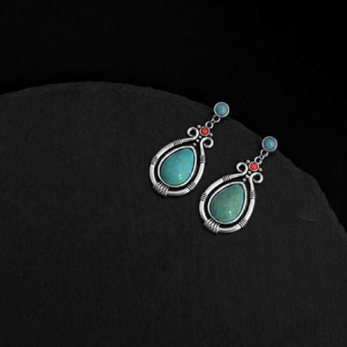 Tibetan Vintage Turquoise Waterdrop Strength Earrings