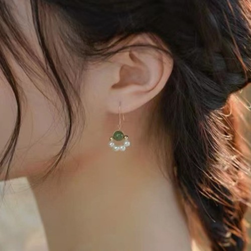 Cyan Jade Pearl Bead Luck Drop Earrings Cyan Jade Pearl Bead Luck Drop Earrings