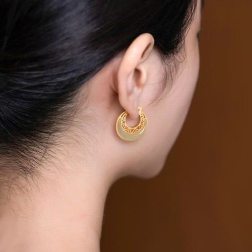 Crescent Moon Jade Prosperity Drop Earrings Crescent Moon Jade Prosperity Drop Earrings