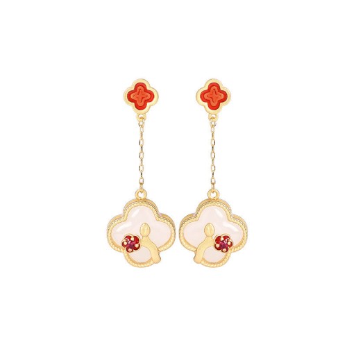 24K Gold-Plated White Jade Four Leaf Clover Earrings 24K Gold-Plated White Jade Four Leaf Clover Earrings