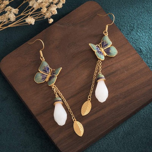 Feng Shui White Jade Fortune Earrings