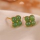 925 Sterling Silver Gold-Plated Cyan Jade Four Leaf Clover Luck Earrings
