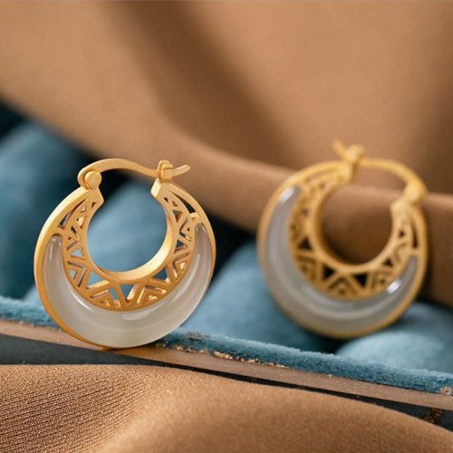 Crescent Moon Jade Prosperity Drop Earrings Crescent Moon Jade Prosperity Drop Earrings