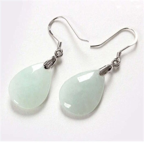 925 Sterling Silver Jade Water Drop Luck Earrings