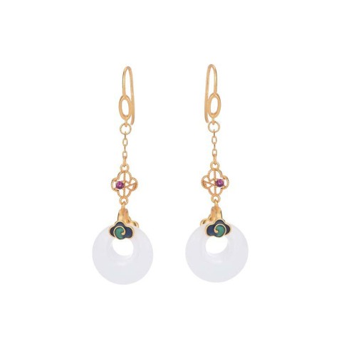 Feng Shui White Jade Blessing Earrings