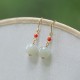 925 Sterling Silver 14K Gold-Plated Hetian Jade Red Agate Luck Earrings 925 Sterling Silver 14K Gold-Plated Hetian Jade Red Agate Luck Earrings