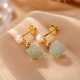 925 Sterling Silver Plated Gold Jade Rose Flower Cyan Jade Pearl Earrings 925 Sterling Silver Plated Gold Jade Rose Flower Cyan Jade Pearl Earrings