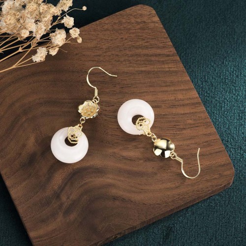 Feng Shui White Jade Blessing Earrings
