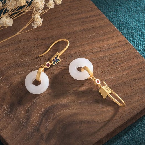 Feng Shui White Jade Butterfly Fortune Earrings