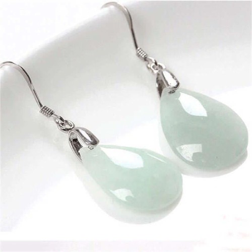 925 Sterling Silver Jade Water Drop Luck Earrings