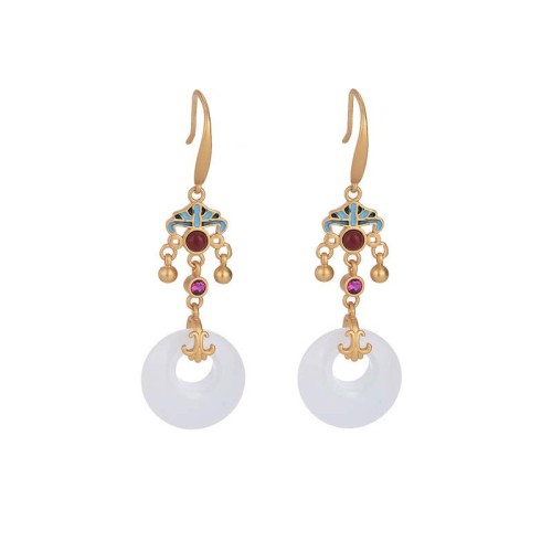 Feng Shui White Jade Blessing Earrings