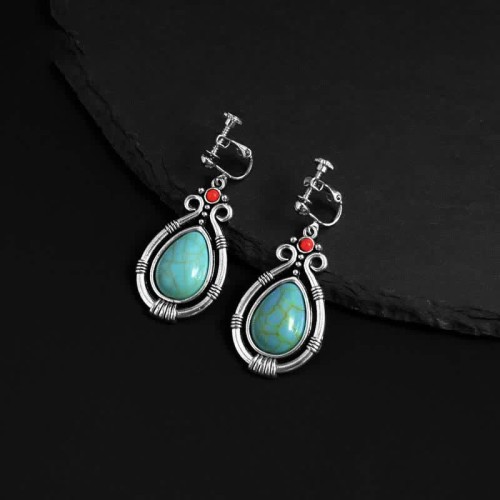 Tibetan Vintage Turquoise Waterdrop Strength Earrings