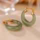Round Jade Cyan Jade Prosperity Luck Earrings Round Jade Cyan Jade Prosperity Luck Earrings