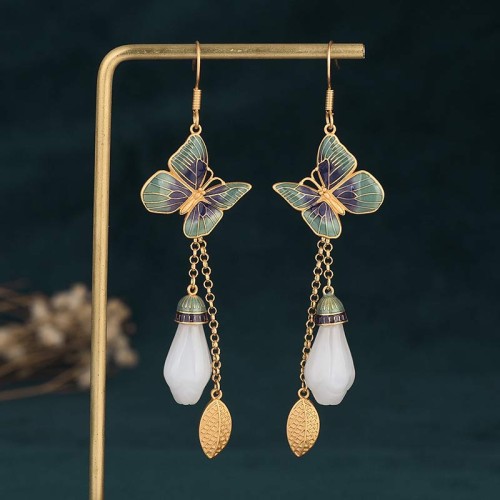 Feng Shui White Jade Fortune Earrings