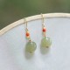 925 Sterling Silver 14K Gold-Plated Hetian Jade Red Agate Luck Earrings 925 Sterling Silver 14K Gold-Plated Hetian Jade Red Agate Luck Earrings