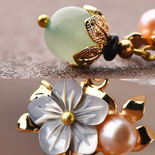 14K Gold-Plated Tridacna Stone Flower Pearl Aventurine Earrings 14K Gold-Plated Tridacna Stone Flower Pearl Aventurine Earrings