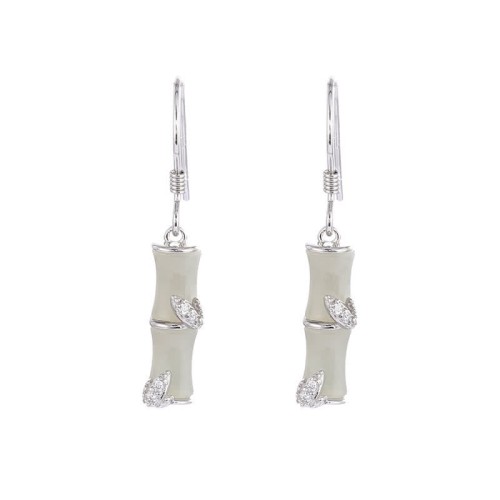 925 Sterling Silver Hetian Jade Cat Eye Bamboo Luck Drop Earrings 925 Sterling Silver Hetian Jade Cat Eye Bamboo Luck Drop Earrings