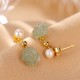 925 Sterling Silver Plated Gold Jade Rose Flower Cyan Jade Pearl Earrings 925 Sterling Silver Plated Gold Jade Rose Flower Cyan Jade Pearl Earrings