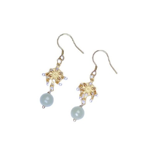 Hetian Jade Flower 14K Gold-Plated Luck Drop Earrings