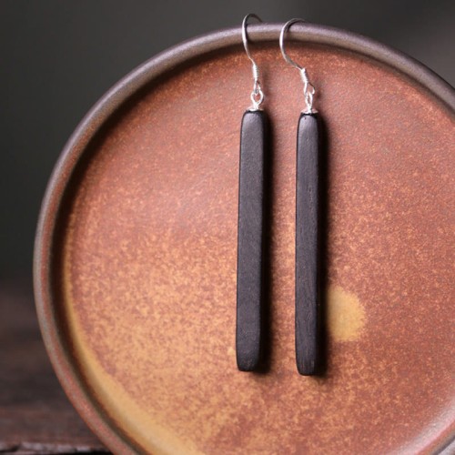 925 Sterling Silver Ebony Wood Texture Peace Drop Earrings 925 Sterling Silver Ebony Wood Texture Peace Drop Earrings