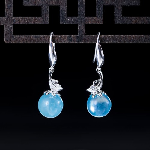 925 Sterling Silver Aquamarine Leaf Flower Peace Earrings Set 925 Sterling Silver Aquamarine Leaf Flower Peace Earrings Set