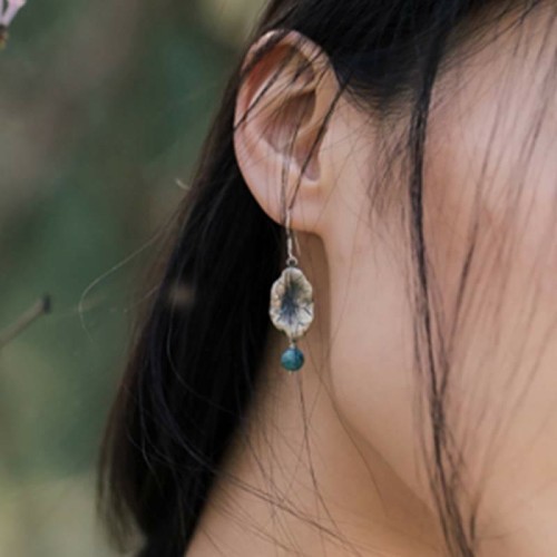 925 Sterling Silver Turquoise Lotus Leaf Protection Earrings 925 Sterling Silver Turquoise Lotus Leaf Protection Earrings