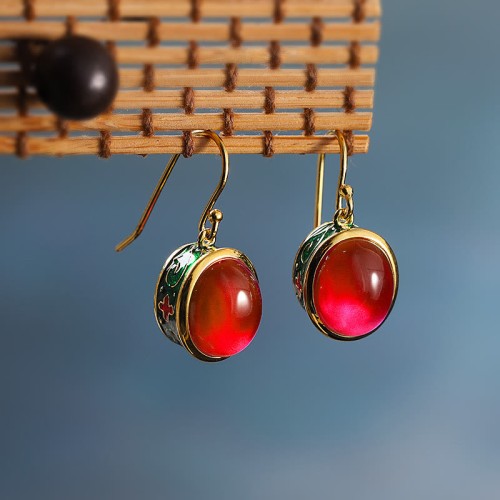 Round Red Corundum Confidence Drop Earrings Round Red Corundum Confidence Drop Earrings