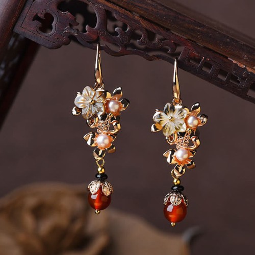 14K Gold-Plated Tridacna Stone Flower Pearl Aventurine Earrings 14K Gold-Plated Tridacna Stone Flower Pearl Aventurine Earrings