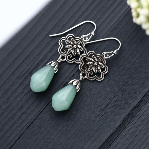 Magnolia Flower Jade Water Drop Prosperity Earrings Magnolia Flower Jade Water Drop Prosperity Earrings
