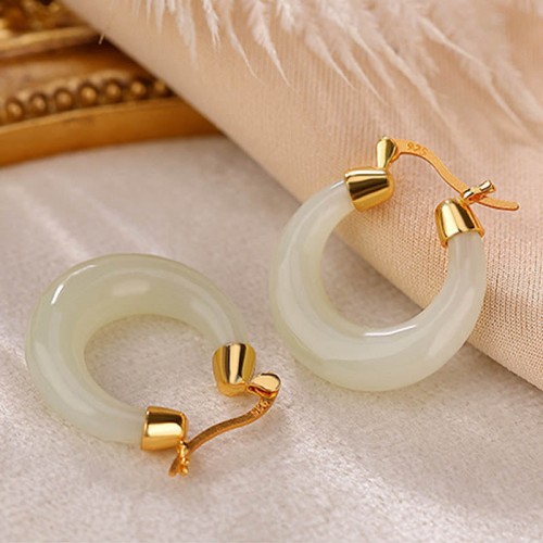 Round Jade Cyan Jade Prosperity Luck Earrings Round Jade Cyan Jade Prosperity Luck Earrings
